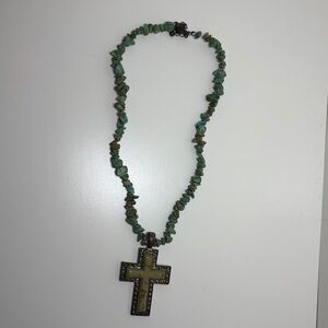 Green Beaded Cross Pendant Necklace
